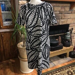ANN TAYLOR FACTORY SIZE LARGE BLACK & WHITE SHORT SLEEVE POLKA DOT PAISLEY DRESS